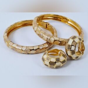 Joan Rivers Gold and Cream Mosaic Earrings and Bracelet set
